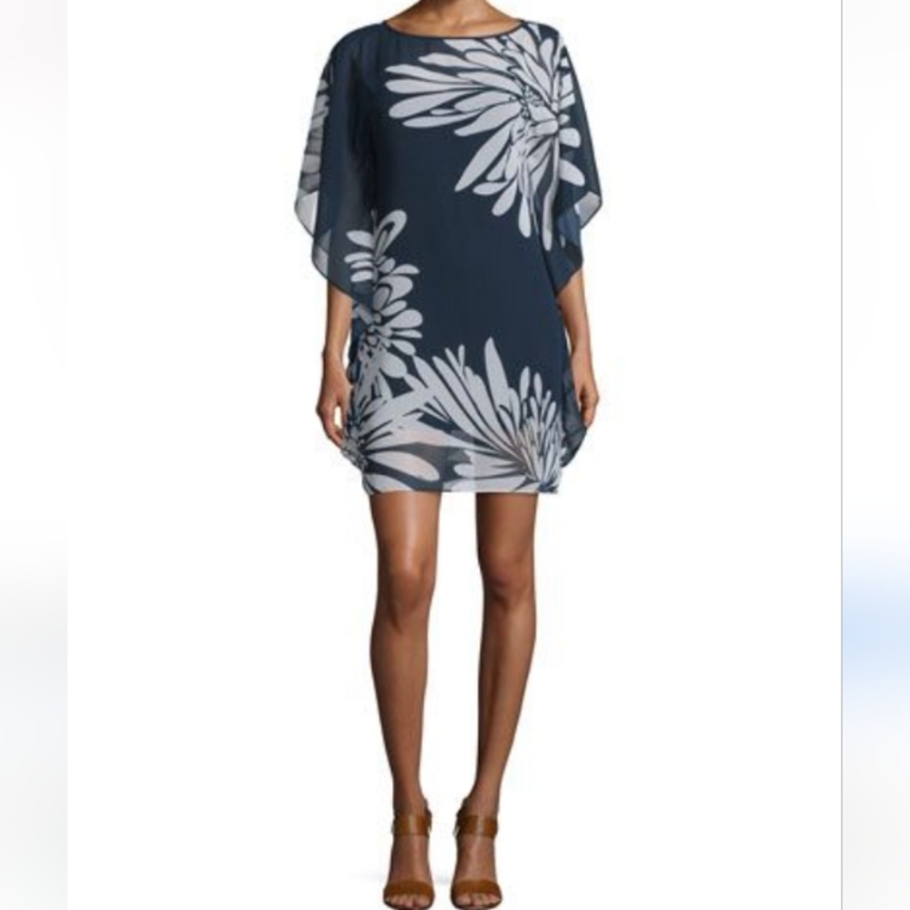 TRINA TURK Women's Black/White Floral  Pull-Over Thin See Through Mini Dress. 8